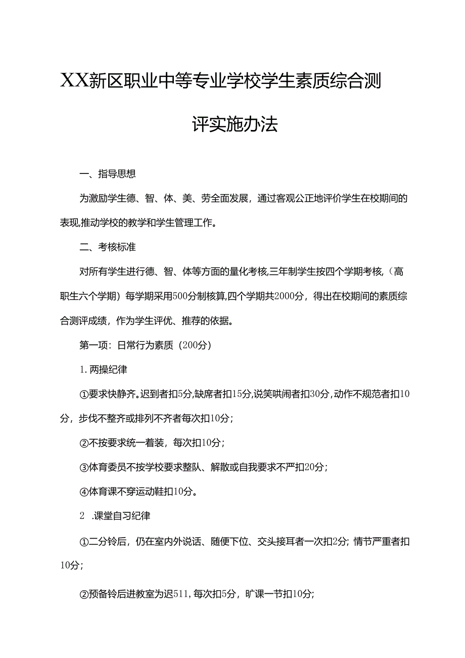 XX新区职业中等专业学校学生素质综合测评实施办法.docx_第1页