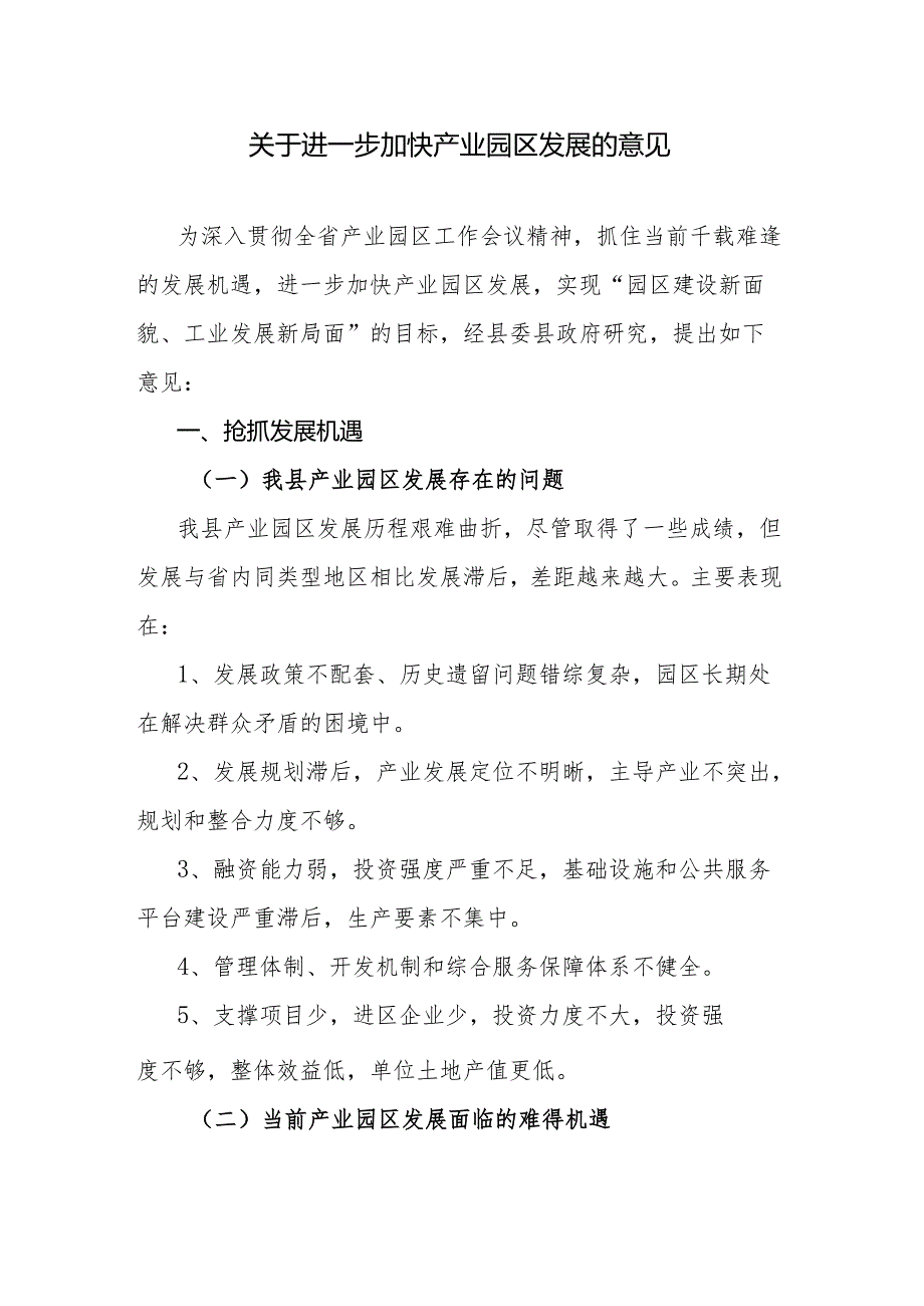 关于进一步加快产业园区发展的意见.docx_第1页