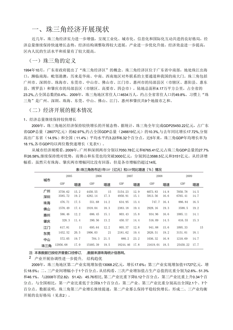 珠三角经济发展的现状、问题及对策.docx_第1页