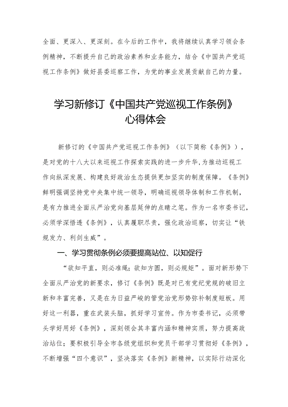 巡察干部学习2024新版中国共产党巡视工作条例的心得体会两篇.docx_第2页