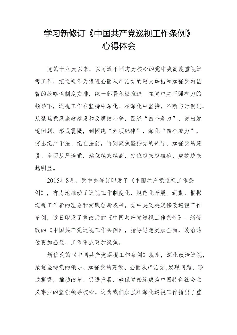 学习贯彻2024版新修订中国共产党巡视工作条例的心得体会两篇.docx_第2页