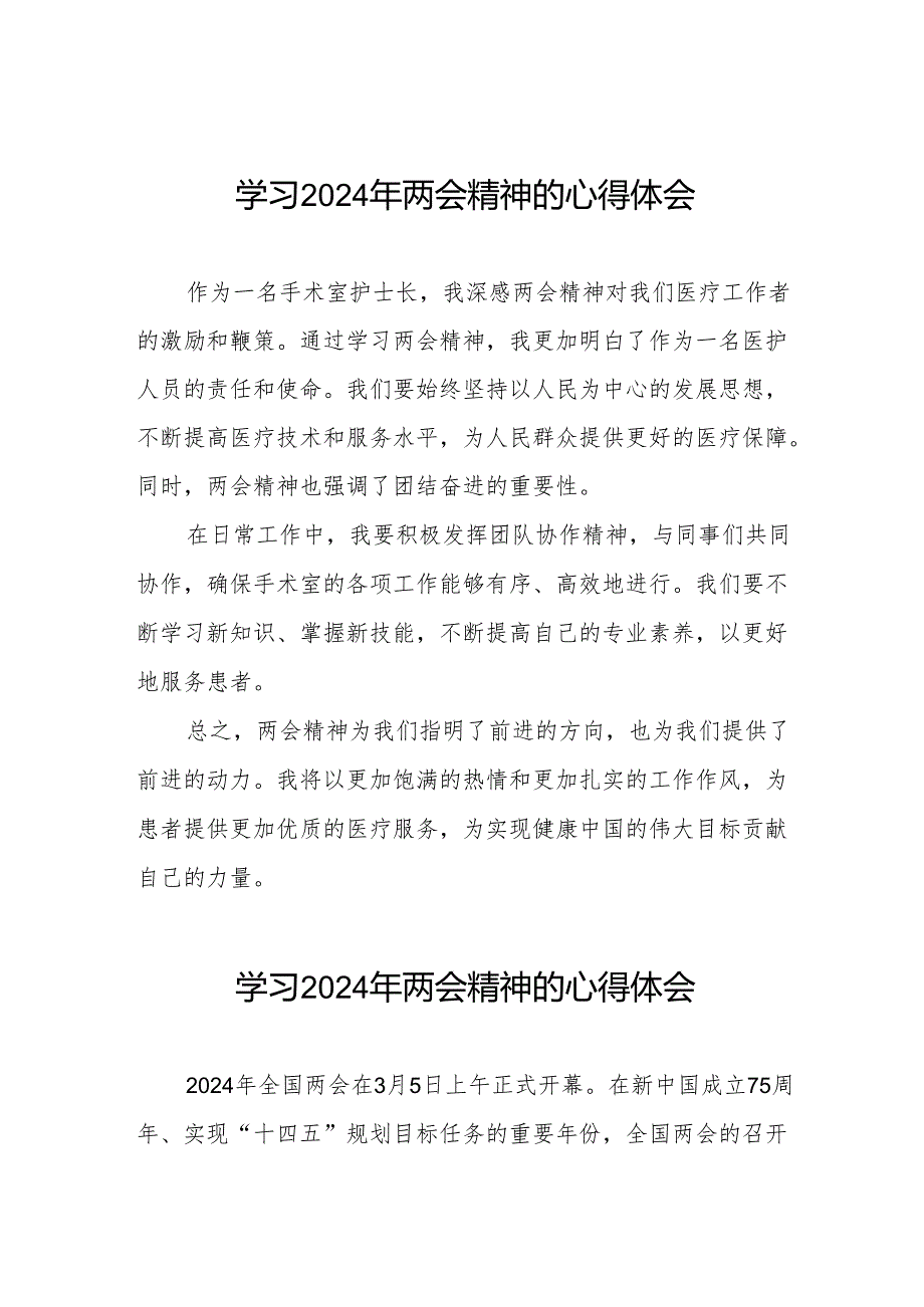 医生护士学习2024年两会精神的心得体会十篇.docx_第1页