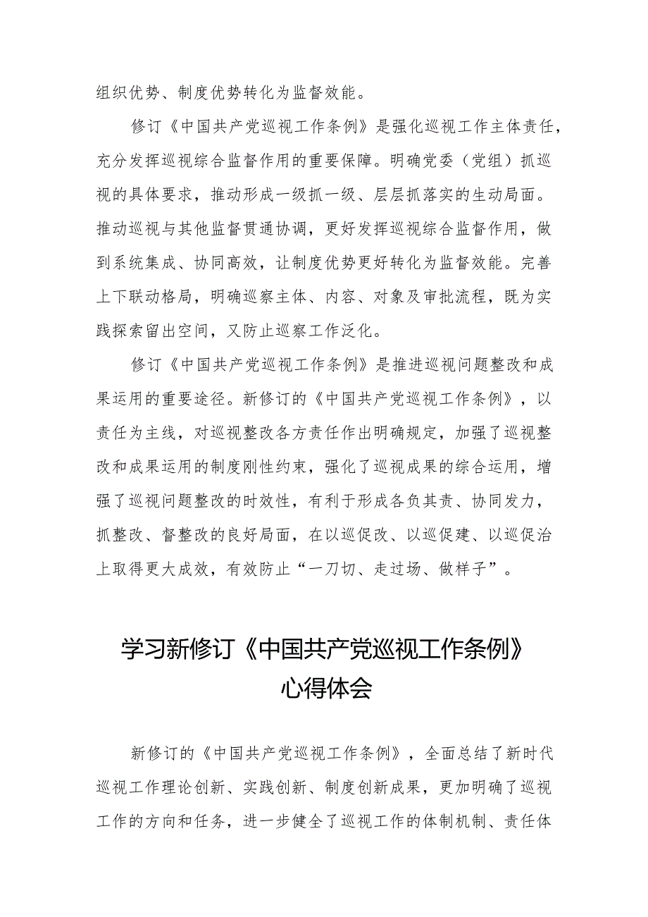 纪检干部学习新修订中国共产党巡视工作条例2024版的心得体会十四篇.docx_第2页