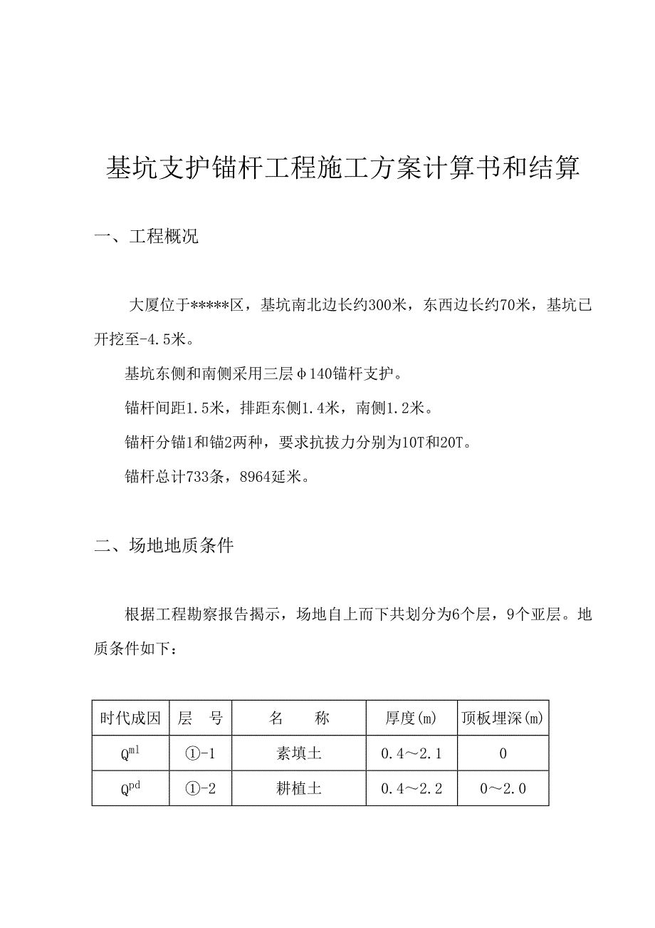 基坑支护锚杆工程施工方案计算书和结算.doc_第1页