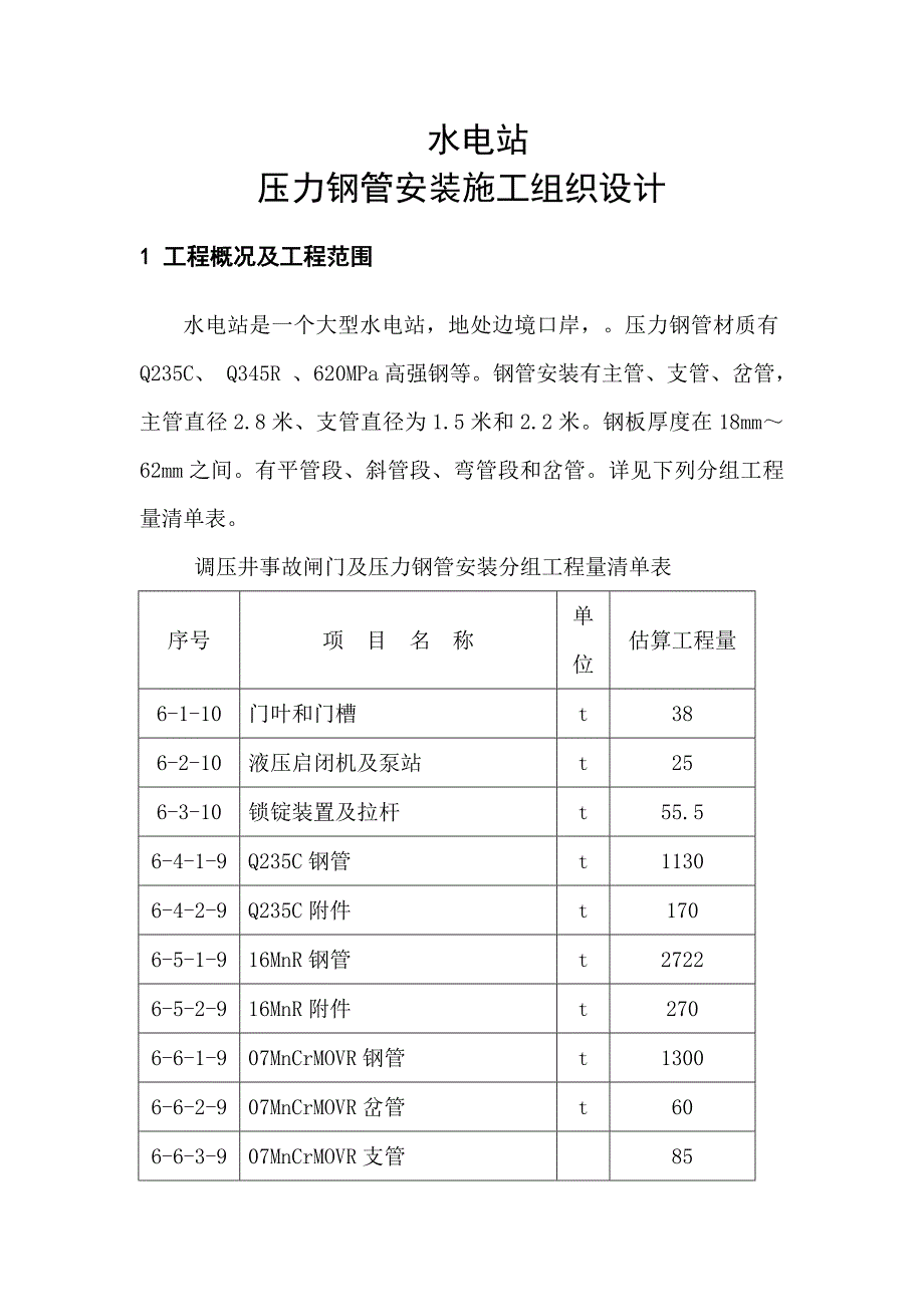 大型水电站压力钢管安装施工组织设计#附示意图.doc_第1页