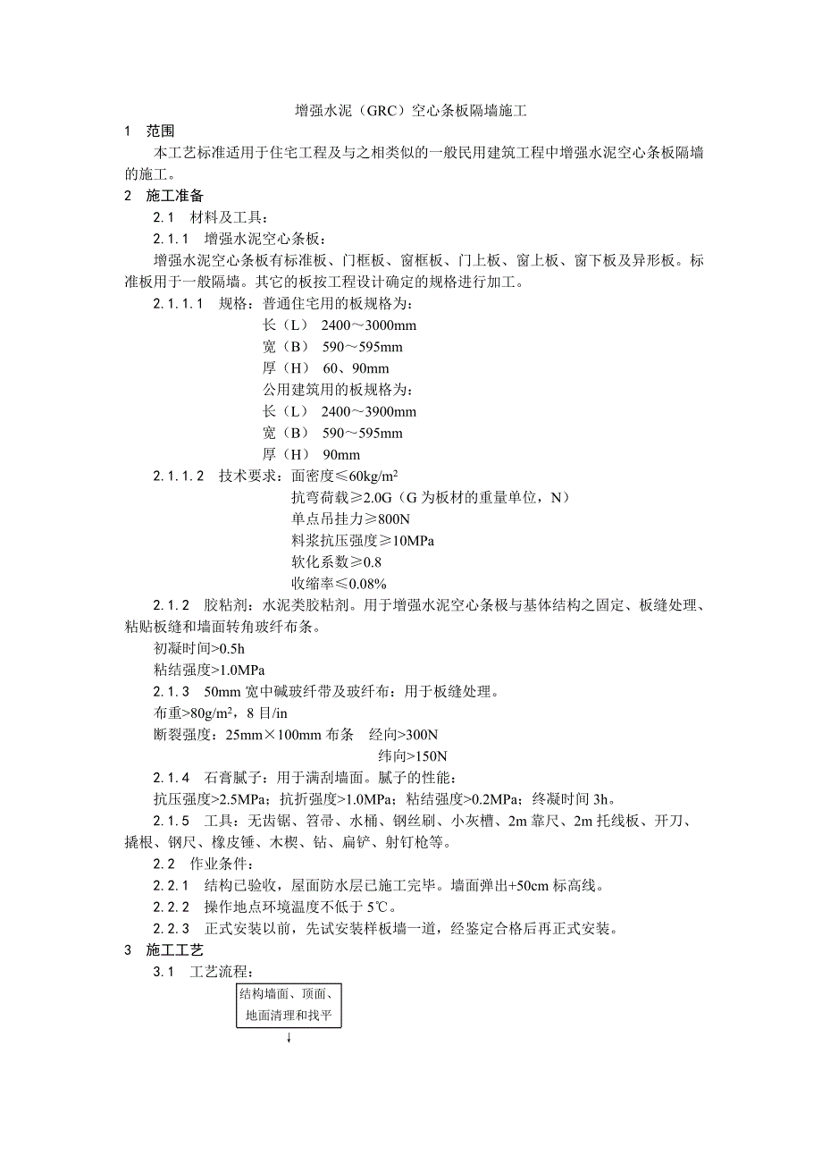 增强水泥（GRC）空心条板隔墙施工工艺.doc_第1页