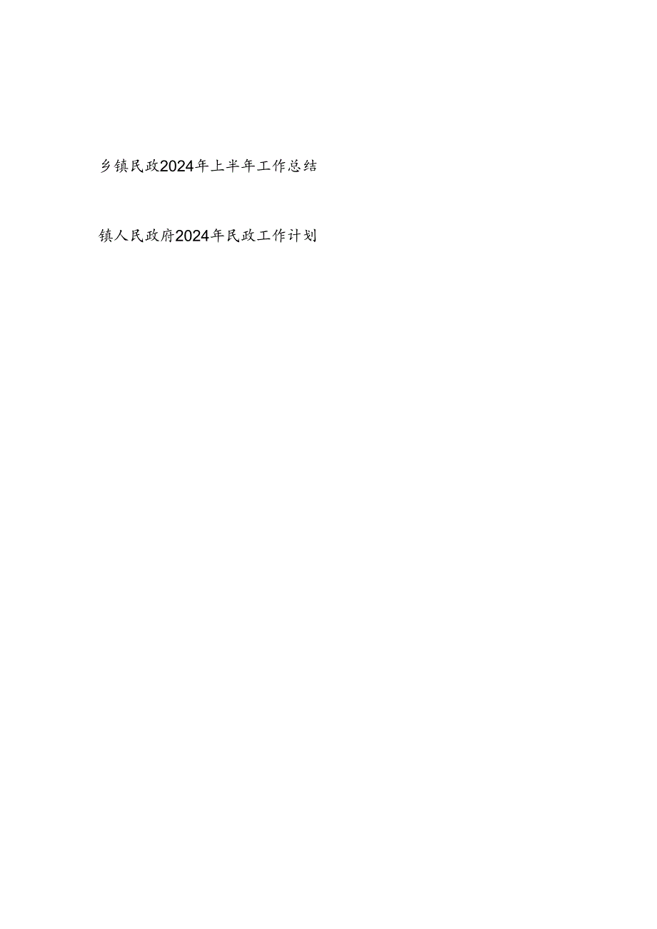 乡镇民政2024年上半年工作总结和乡镇2024年民政工作计划.docx_第1页