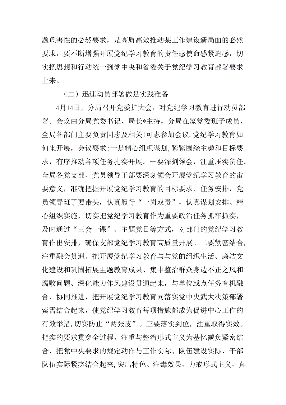 开展党纪学习教育情况的报告（共16篇选择）.docx_第3页