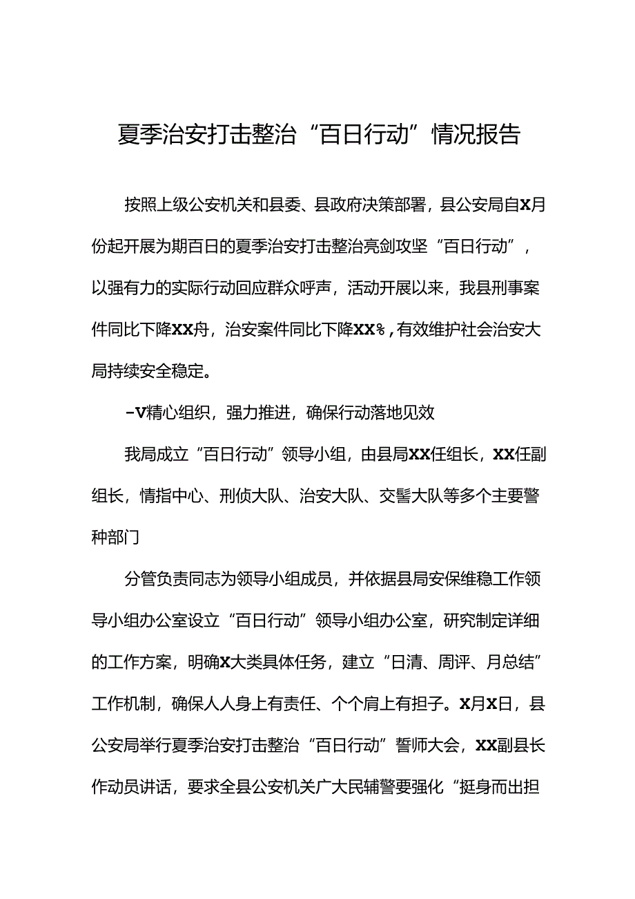 2024公安夏季治安打击整治“百日行动”阶段性总结汇报十四篇.docx_第1页