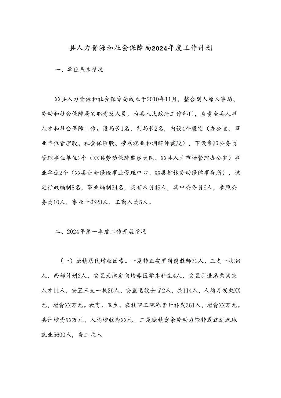 县人力资源和社会保障局2024年度工作计划.docx_第1页