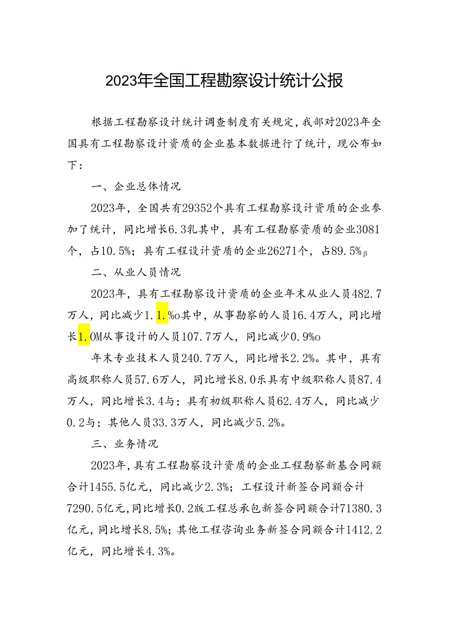 2023年全国工程勘察设计统计公报.docx_第1页