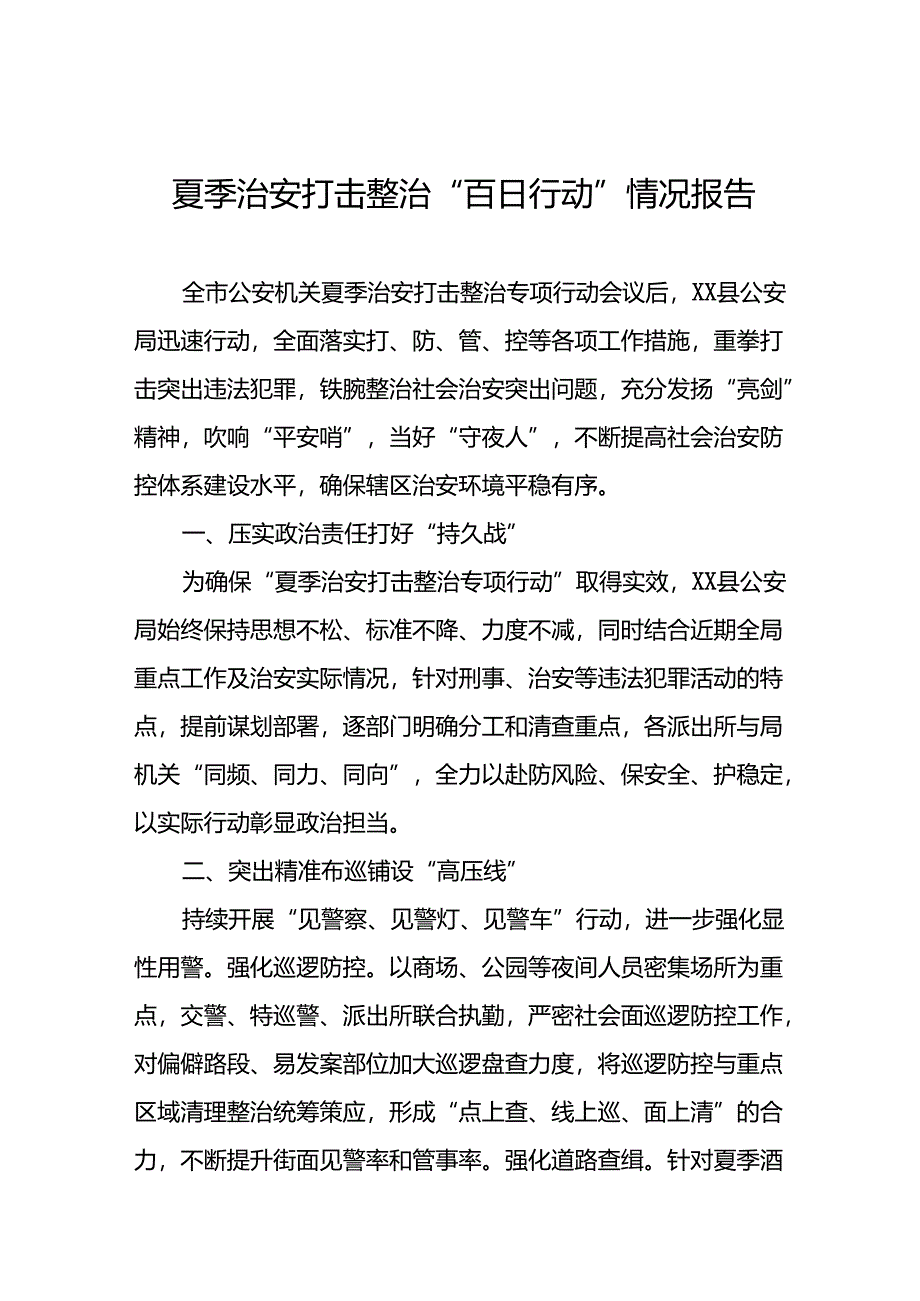 二十三篇2024年公安机关夏季治安打击整治行动情况报告.docx_第1页