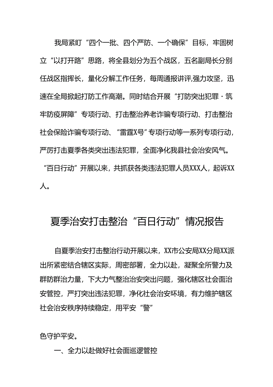 2024公安夏季治安打击整治“百日行动”阶段性总结汇报十六篇.docx_第3页