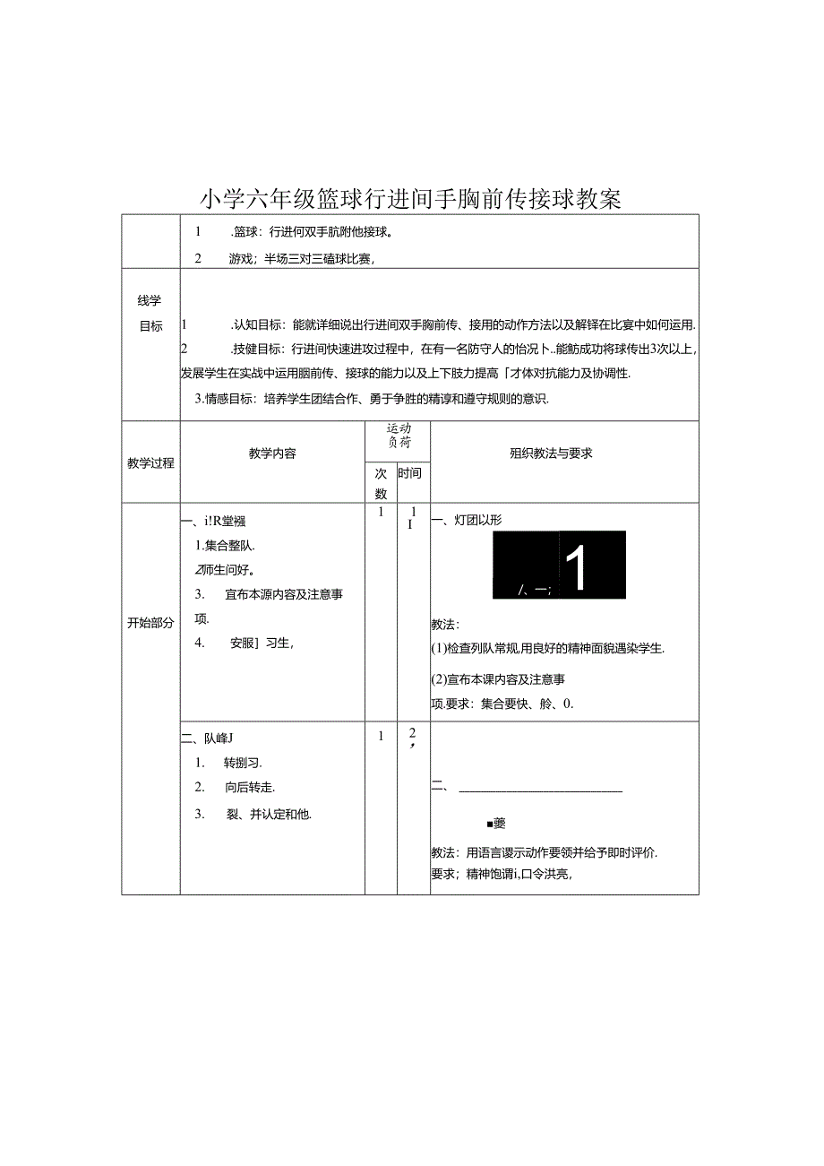 小学六年级篮球行进间手胸前传接球教案.docx_第1页