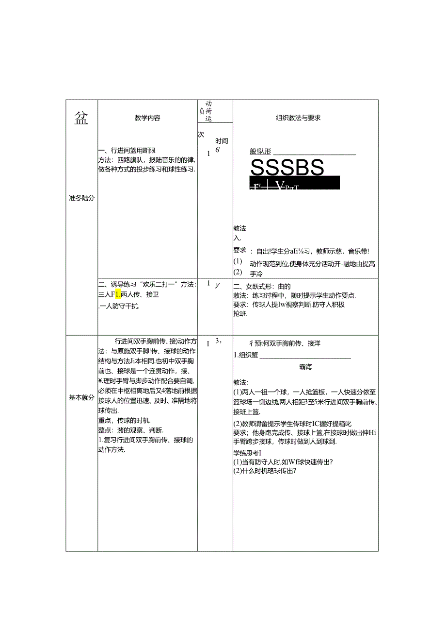 小学六年级篮球行进间手胸前传接球教案.docx_第2页