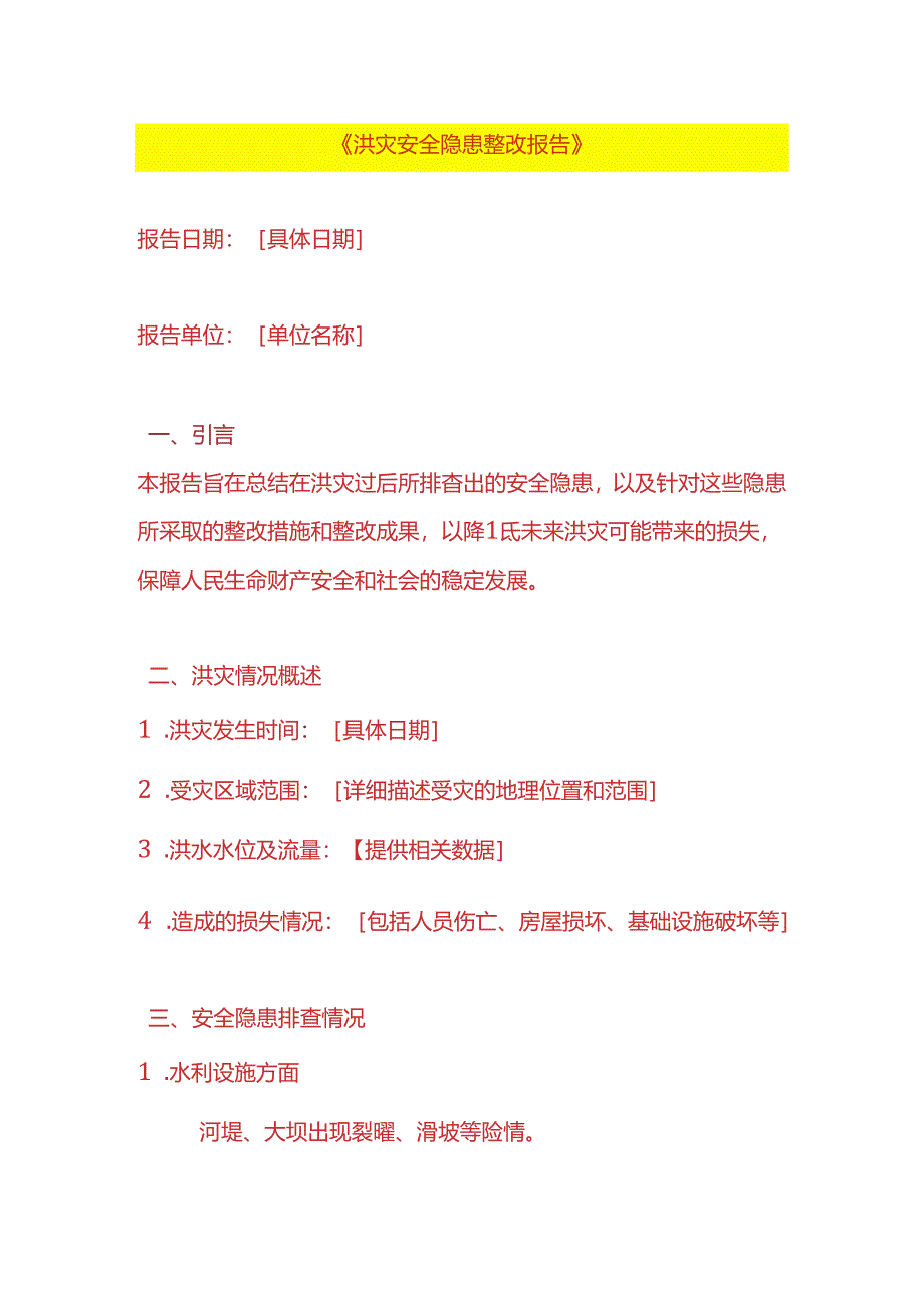 洪灾安全隐患整改报告模板.docx_第1页