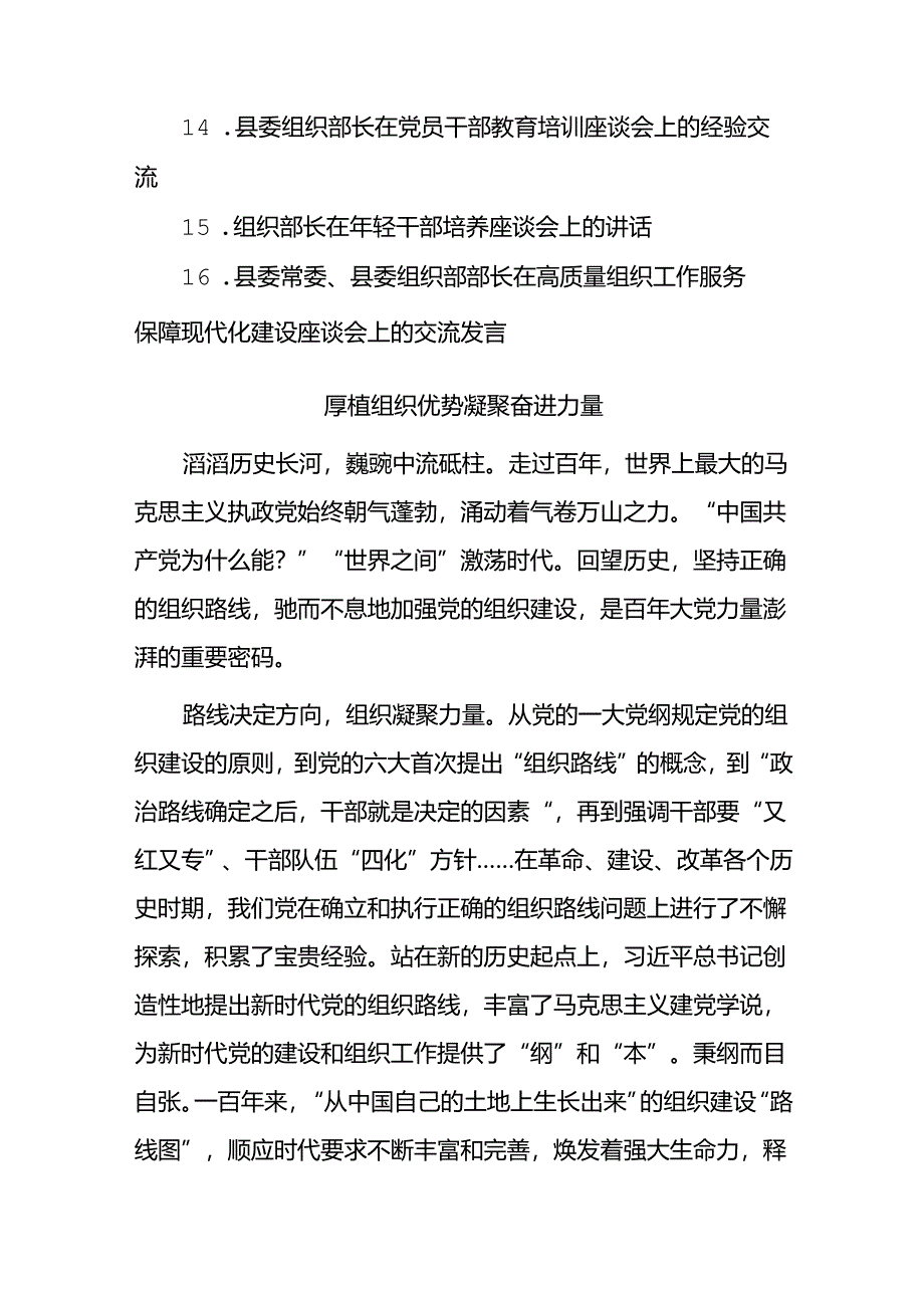 2024组织部部长专题座谈会研讨发言材料16篇.docx_第2页