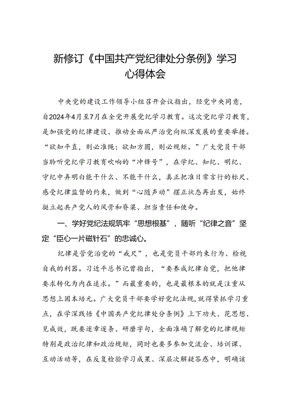 2024版新修订中国共产党纪律处分条例研讨交流发言十篇.docx_第1页