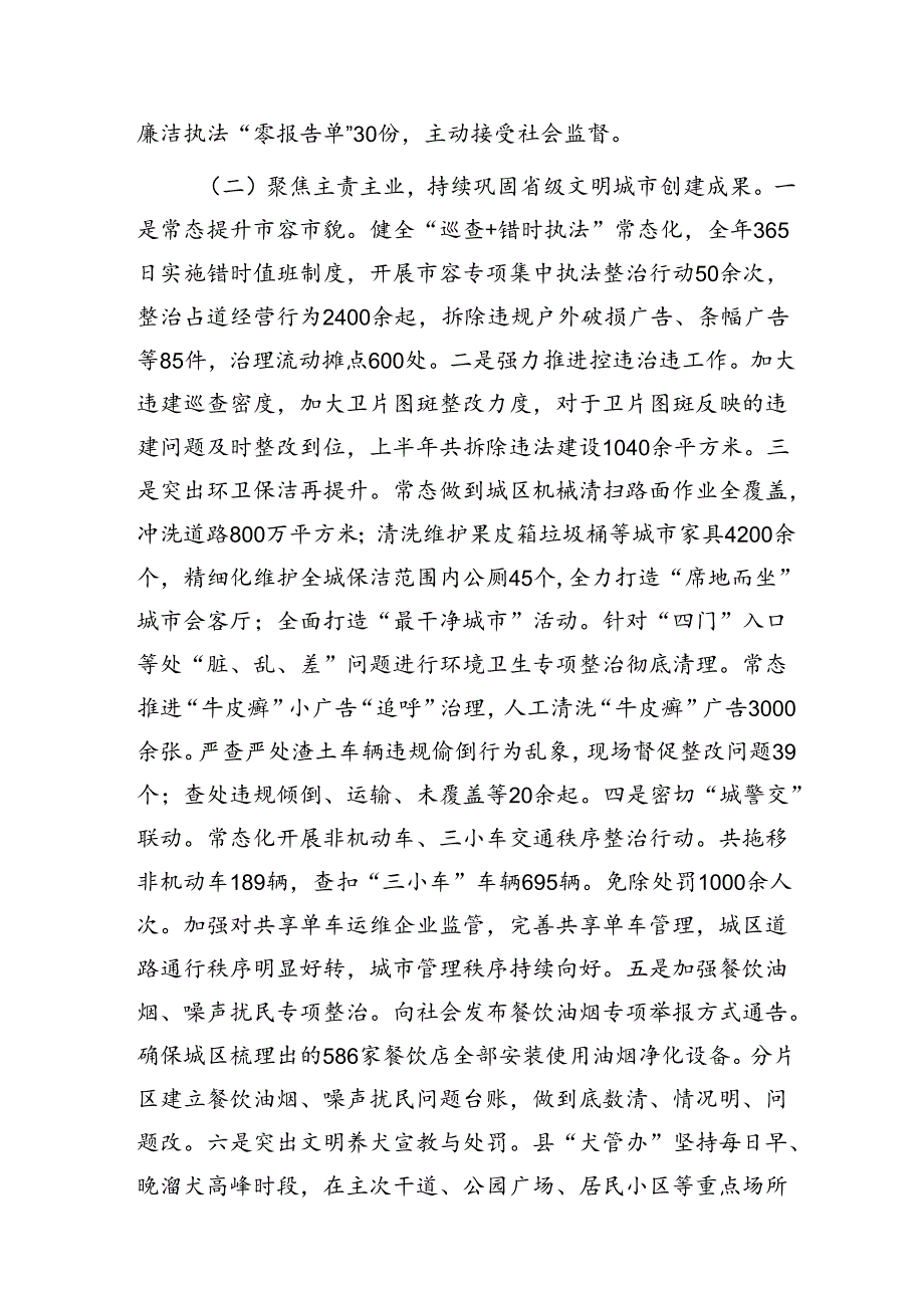 县城管执法系统2024年上半年工作总结和下半年工作计划.docx_第2页