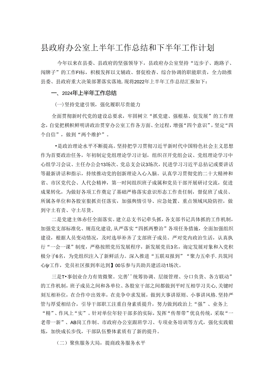 县政府办公室上半年工作总结和下半年工作计划.docx_第1页