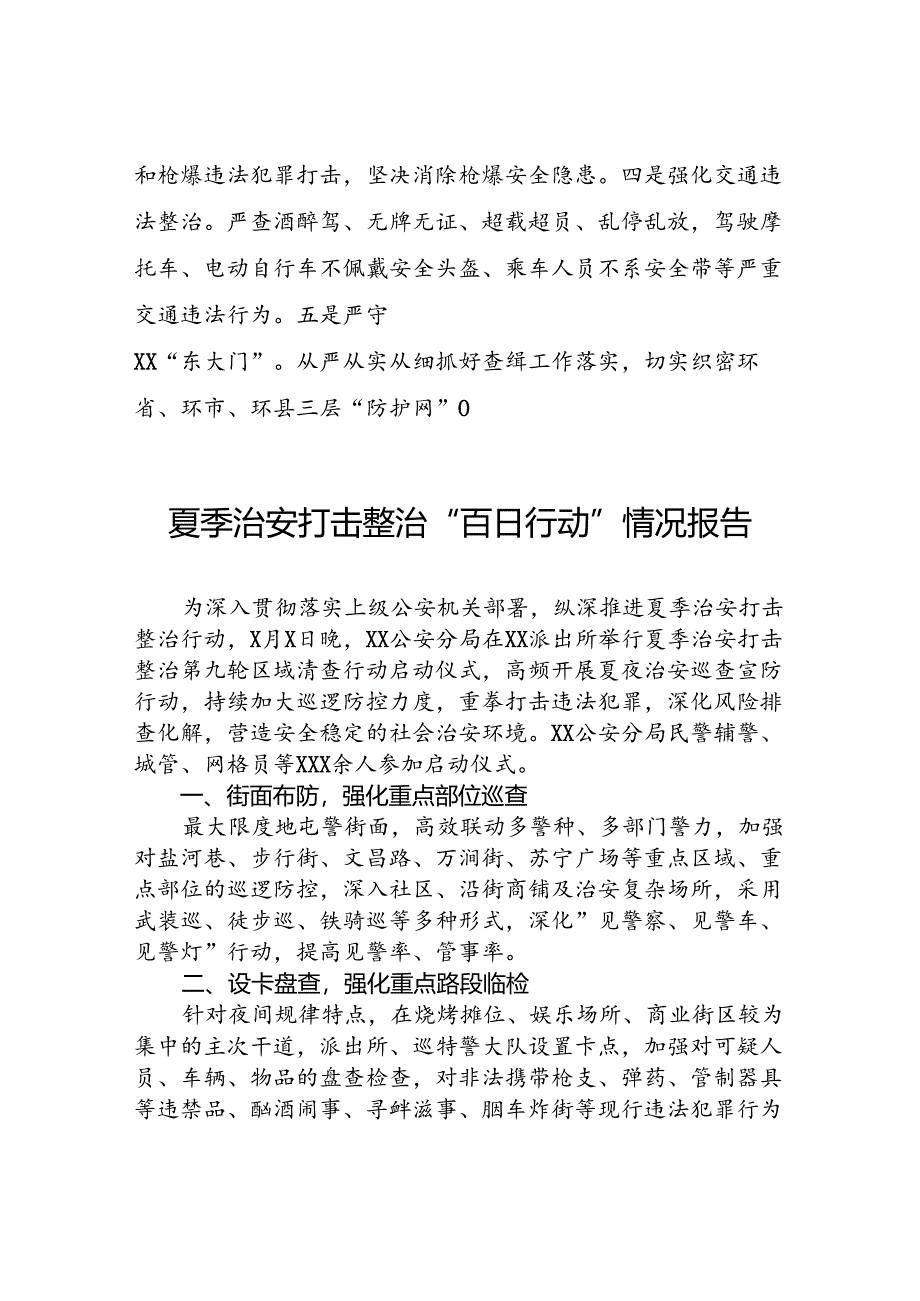 九篇2024年县公安机关夏季治安打击整治“百日行动”阶段性进展情况汇报总结.docx_第3页