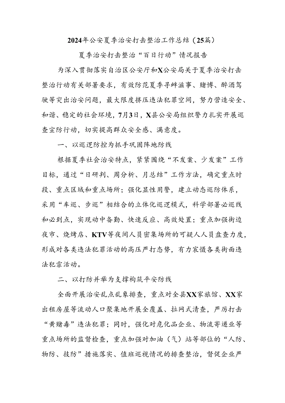 (25篇)2024年公安夏季治安打击整治工作总结.docx_第1页