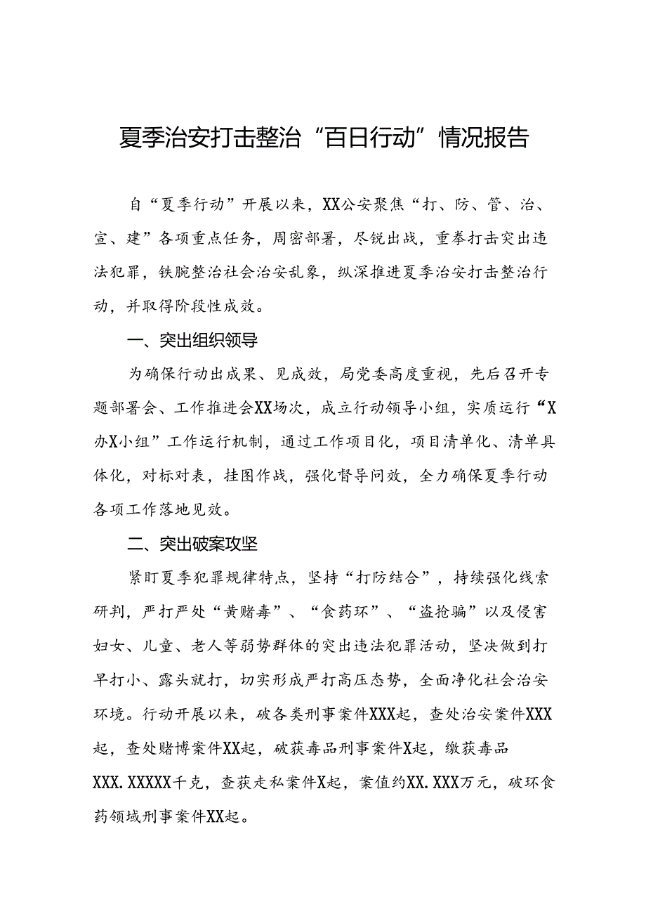 二十三篇2024年夏季治安打击整治行动情况汇报.docx_第1页