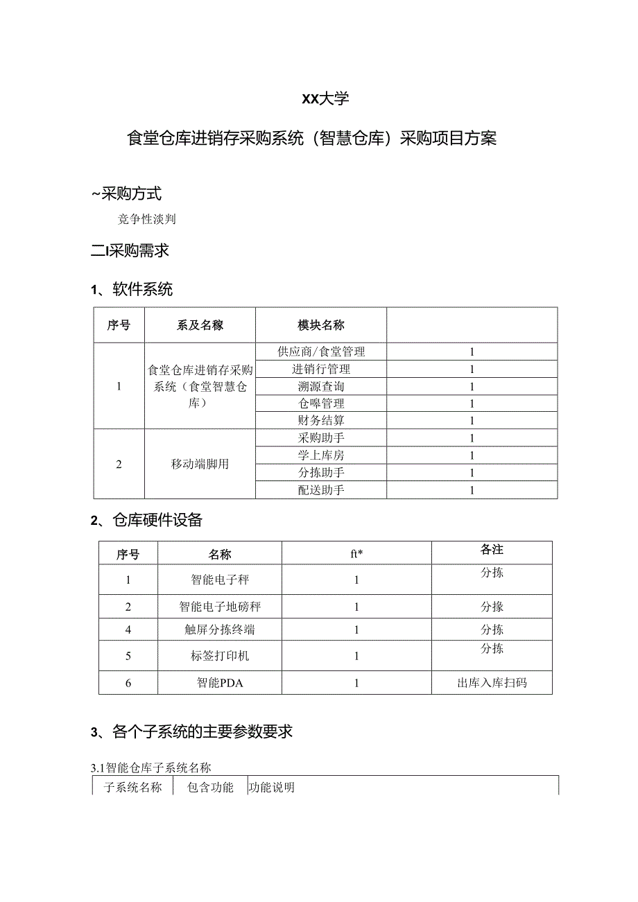 XX大学食堂仓库进销存采购系统（智慧仓库）采购项目方案（2024年）.docx_第1页