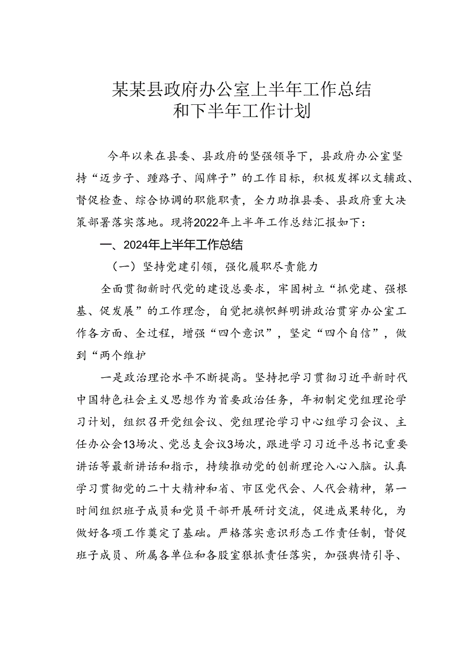 某某县政府办公室上半年工作总结和下半年工作计划.docx_第1页