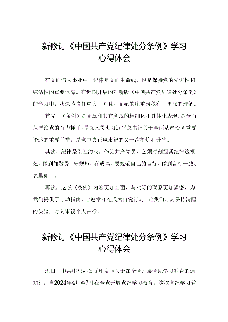 2024版新修订中国共产党纪律处分条例研讨发言材料十篇.docx_第1页