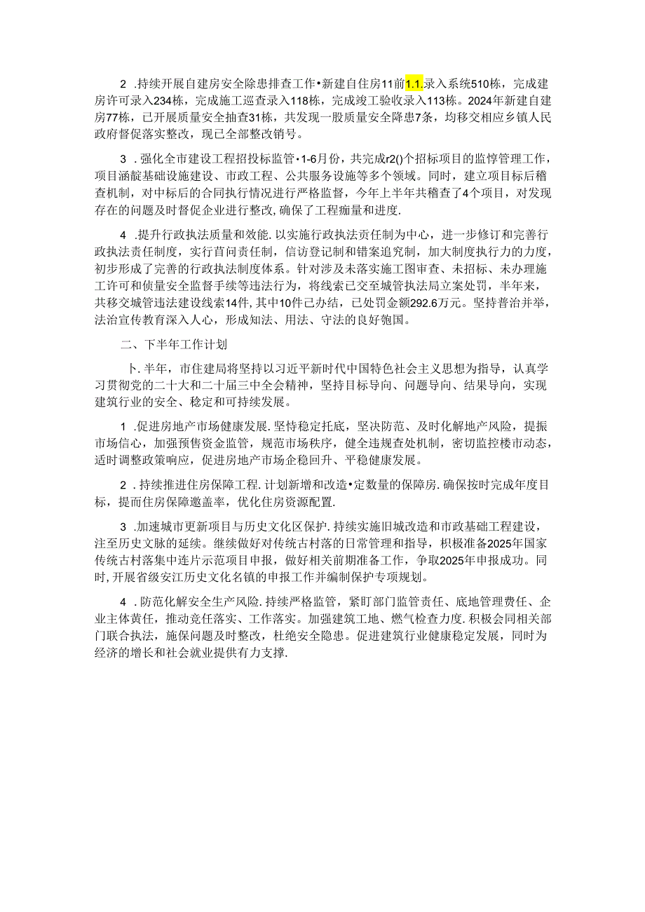 市住房和城乡建设局2024年上半年工作总结及下半年工作计划.docx_第3页