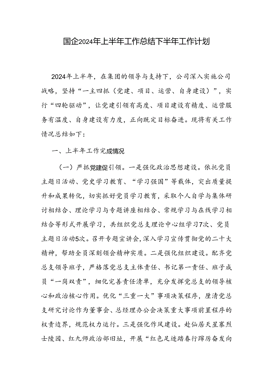 国企公司2024年上半年工作总结下半年工作计划和党委抓党建2024上半年工作总结与下半年工作计划.docx_第2页