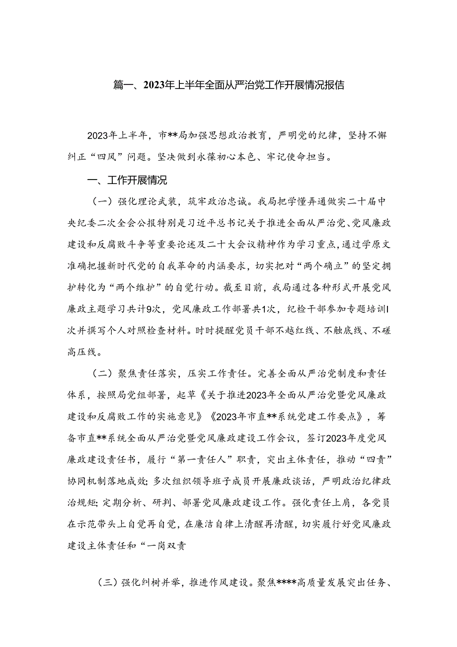 2024年上半年全面从严治党工作开展情况报告10篇供参考.docx_第2页