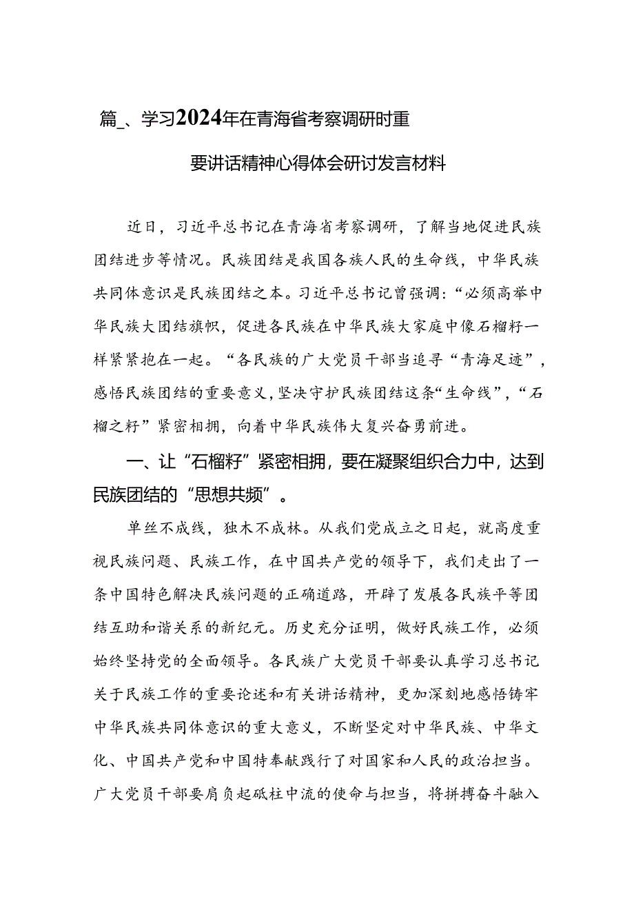 学习2024年在青海省考察调研时重要讲话精神心得体会研讨发言材料(13篇集合).docx_第3页