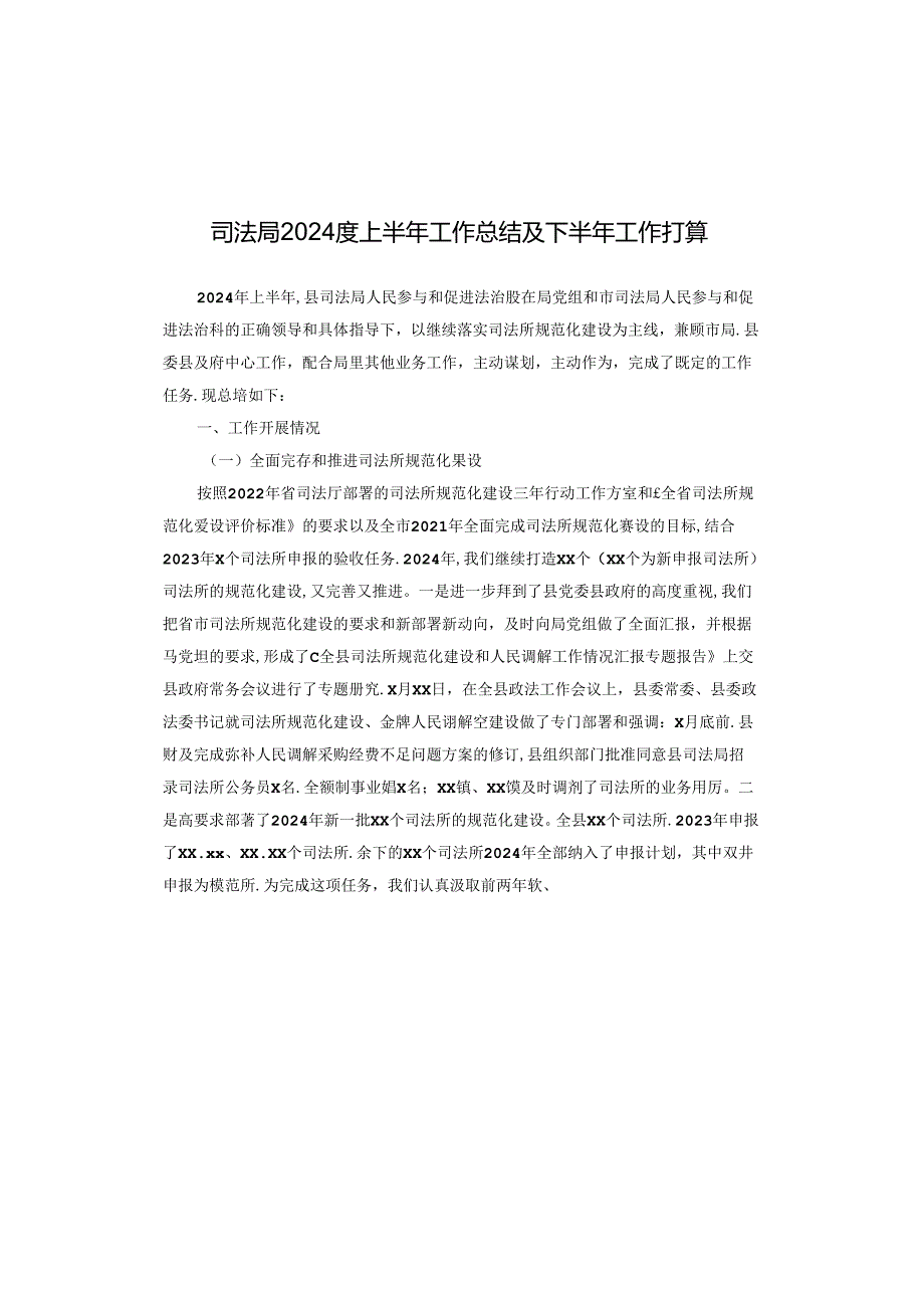 司法局2024度上半年工作总结及下半年工作打算.docx_第1页