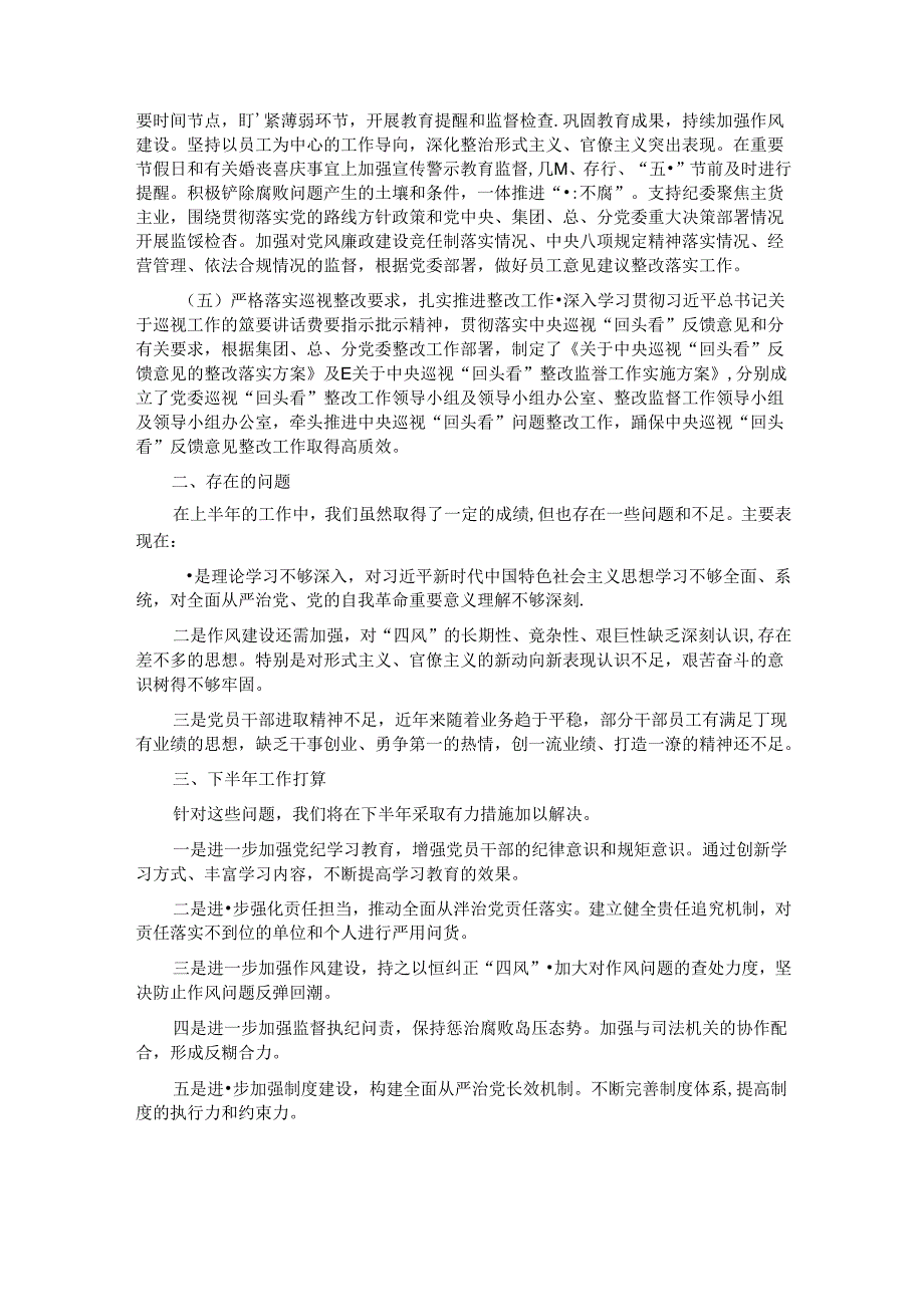 2024年上半年全面从严治党工作情况报告.docx_第2页