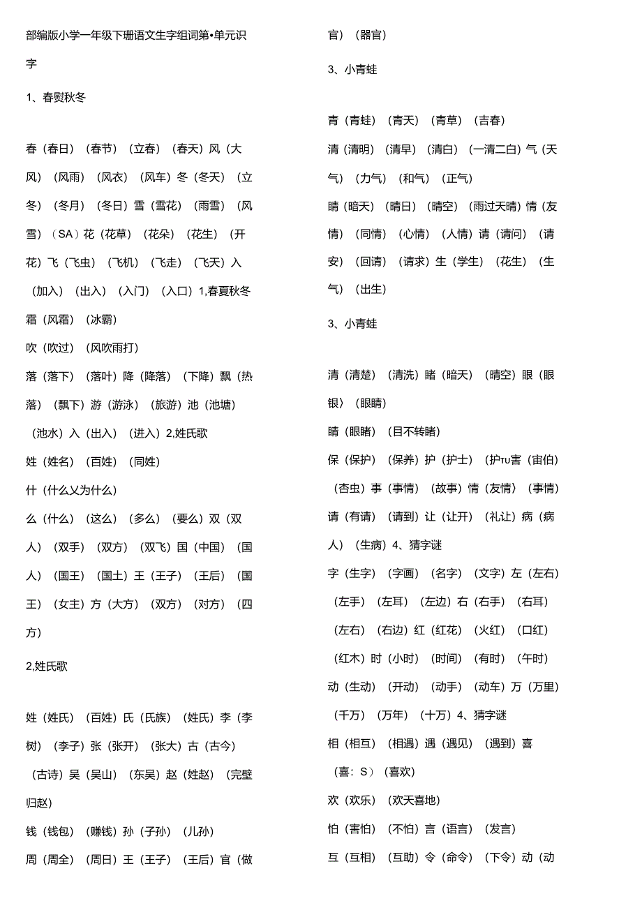 部编版一年级下册所有生字组词.docx_第1页