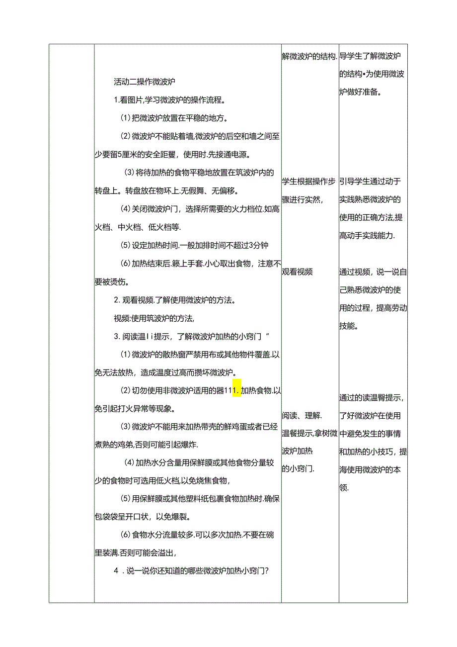 川民版劳动教育四上 第7课《 熟悉微波炉的使用》教案.docx_第2页