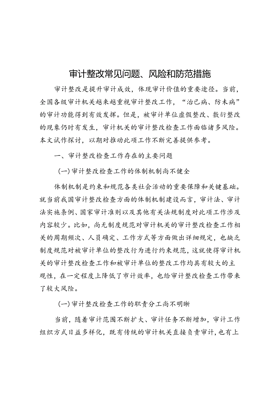 审计整改常见问题、风险和防范措施.docx_第1页