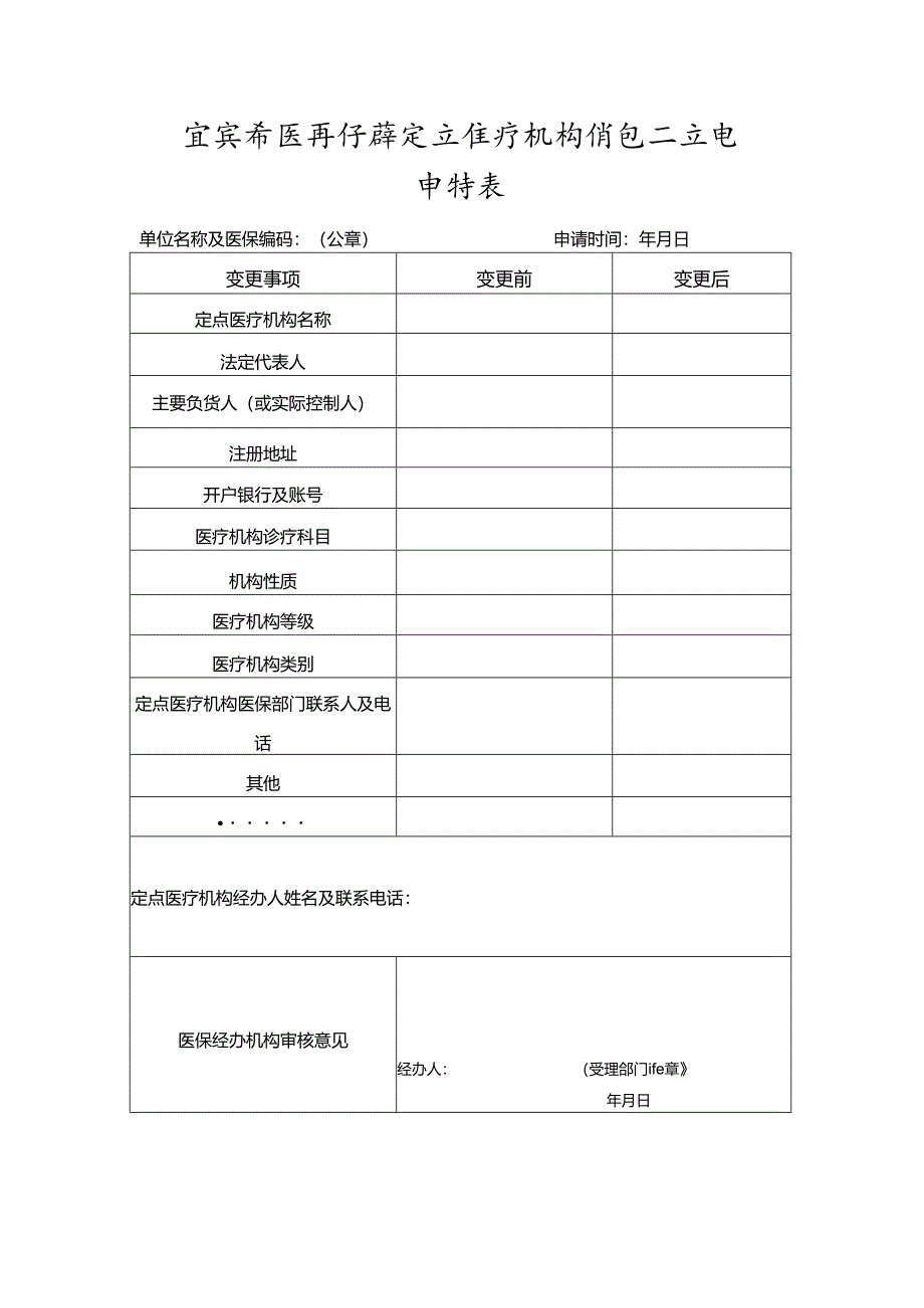 宜宾市医疗保障定点医疗机构信息变更申请表.docx_第1页