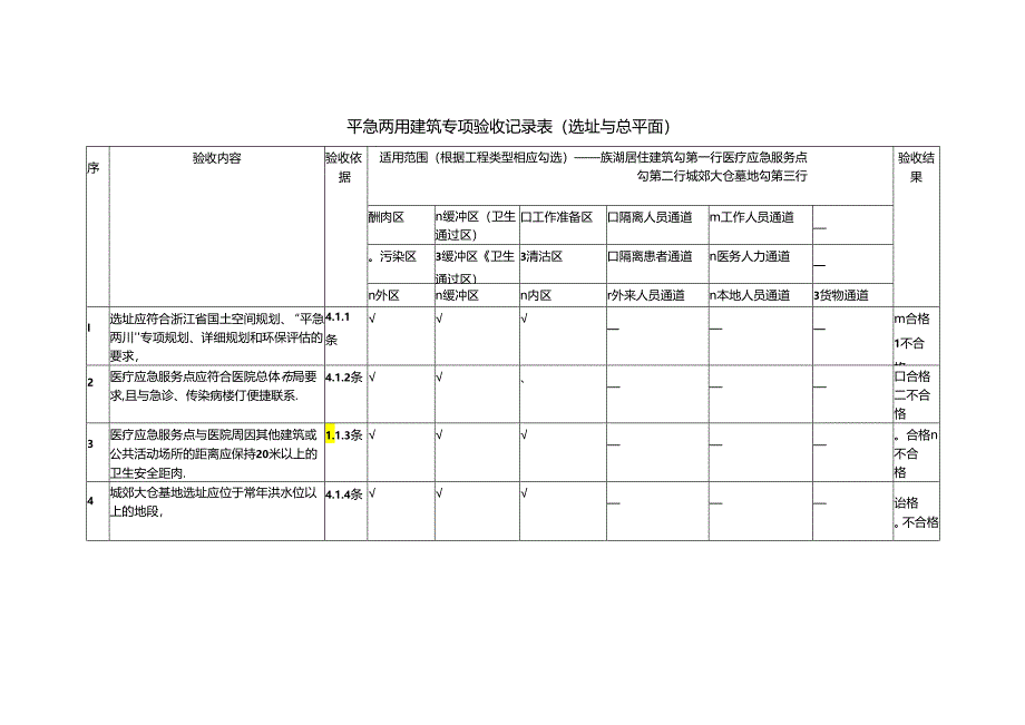 平急两用建筑专项验收记录表（选址与总平面）.docx_第1页