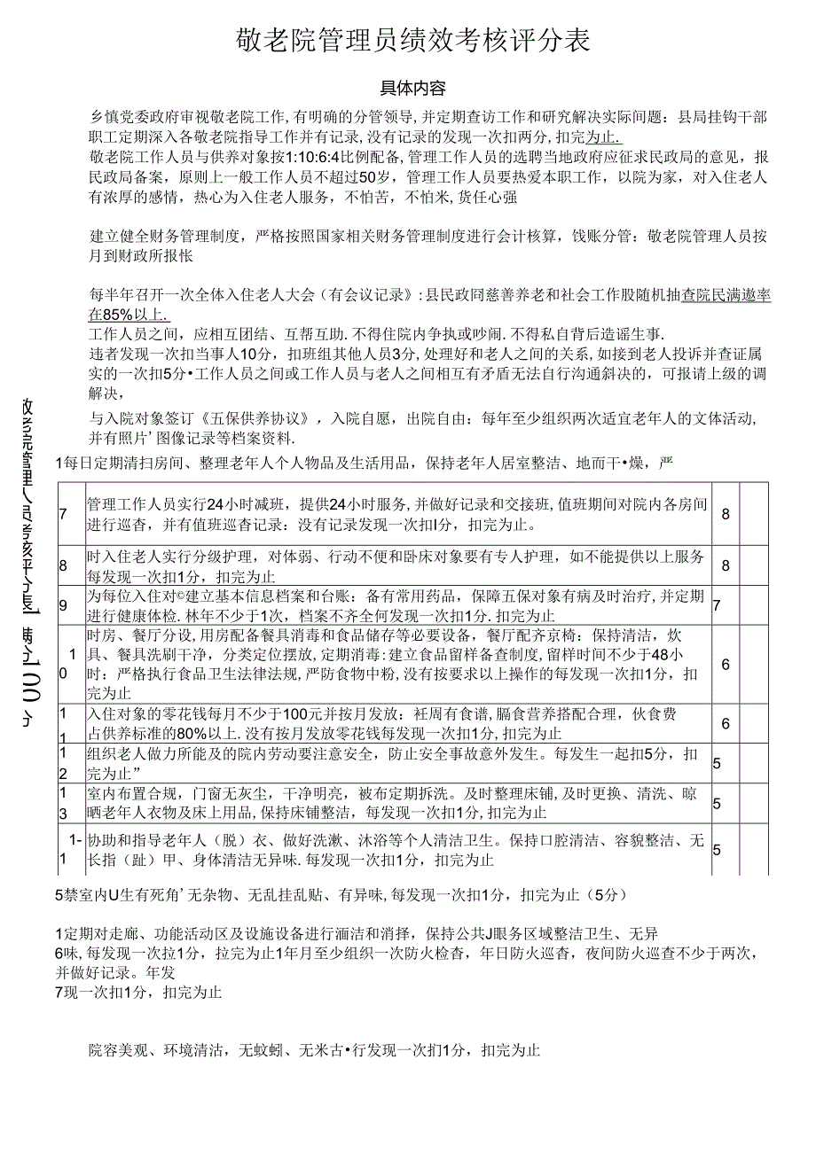 敬老院管理员绩效考核评分表（养老院、养老机构、疗养院适用表格）.docx_第1页