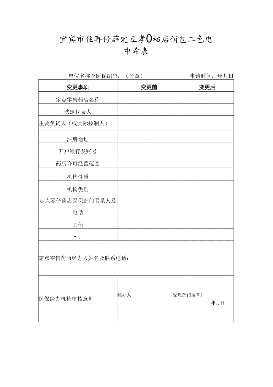 宜宾市医疗保障定点零售药店信息变更申请表.docx_第1页