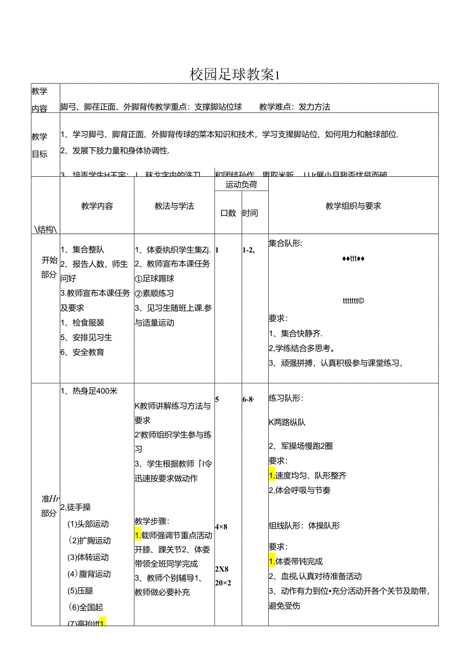 校园足球教案（表格式 ）.docx_第1页