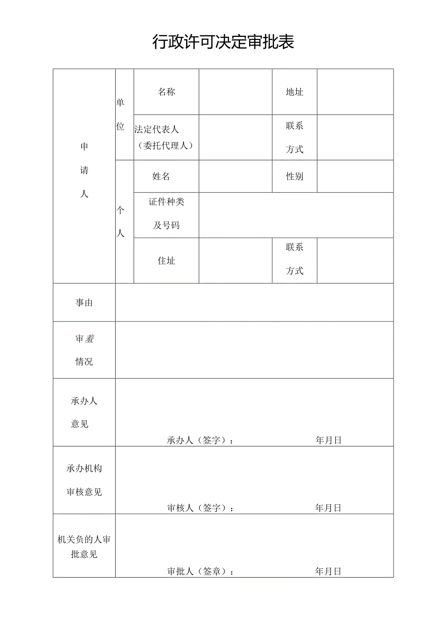 行政许可决定审批表（事务文书模板）.docx_第1页