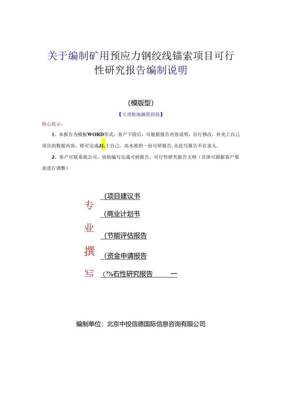 矿用预应力钢绞线锚索项目可行性研究报告编制格式说明(模板型文档).docx_第2页