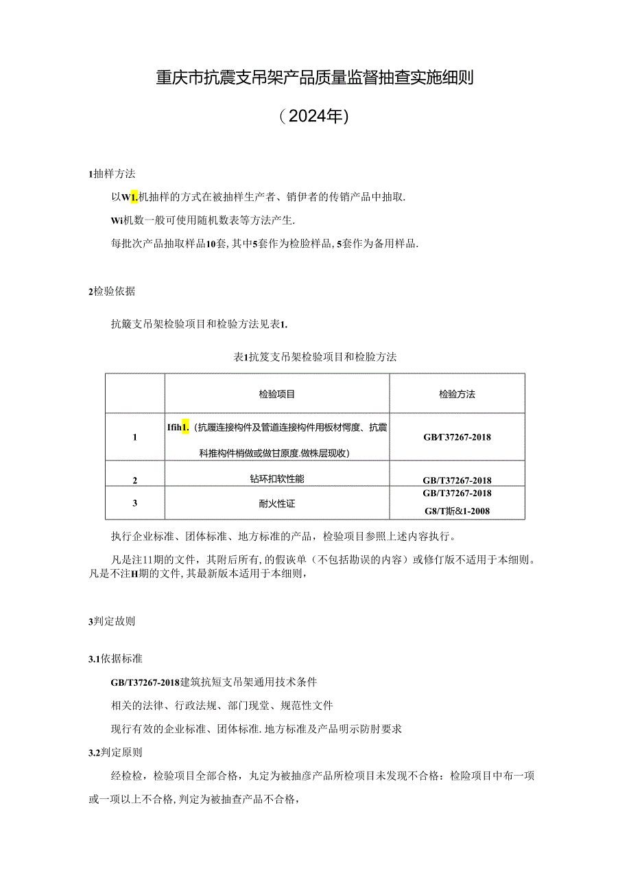 重庆市抗震支吊架产品质量监督抽查实施细则（2024年）.docx_第1页