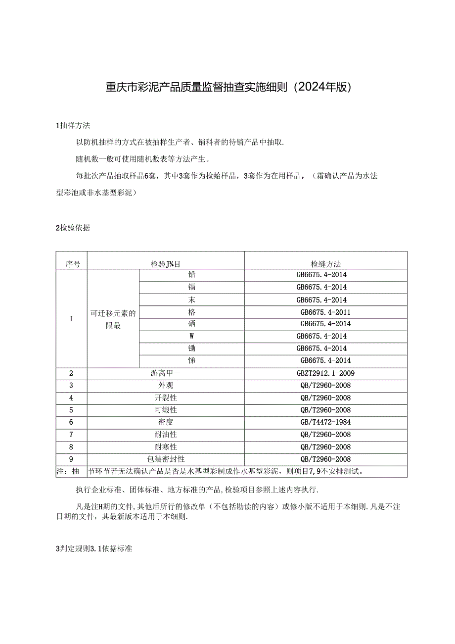 重庆市彩泥产品监督抽查实施细则(2024年版).docx_第1页