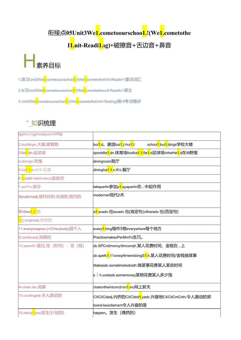 衔接点5 新牛津译林版七年级上册Unit3 Welcome to our school!（Welcome to the unit-Reading)破擦音舌边音鼻音.docx_第1页