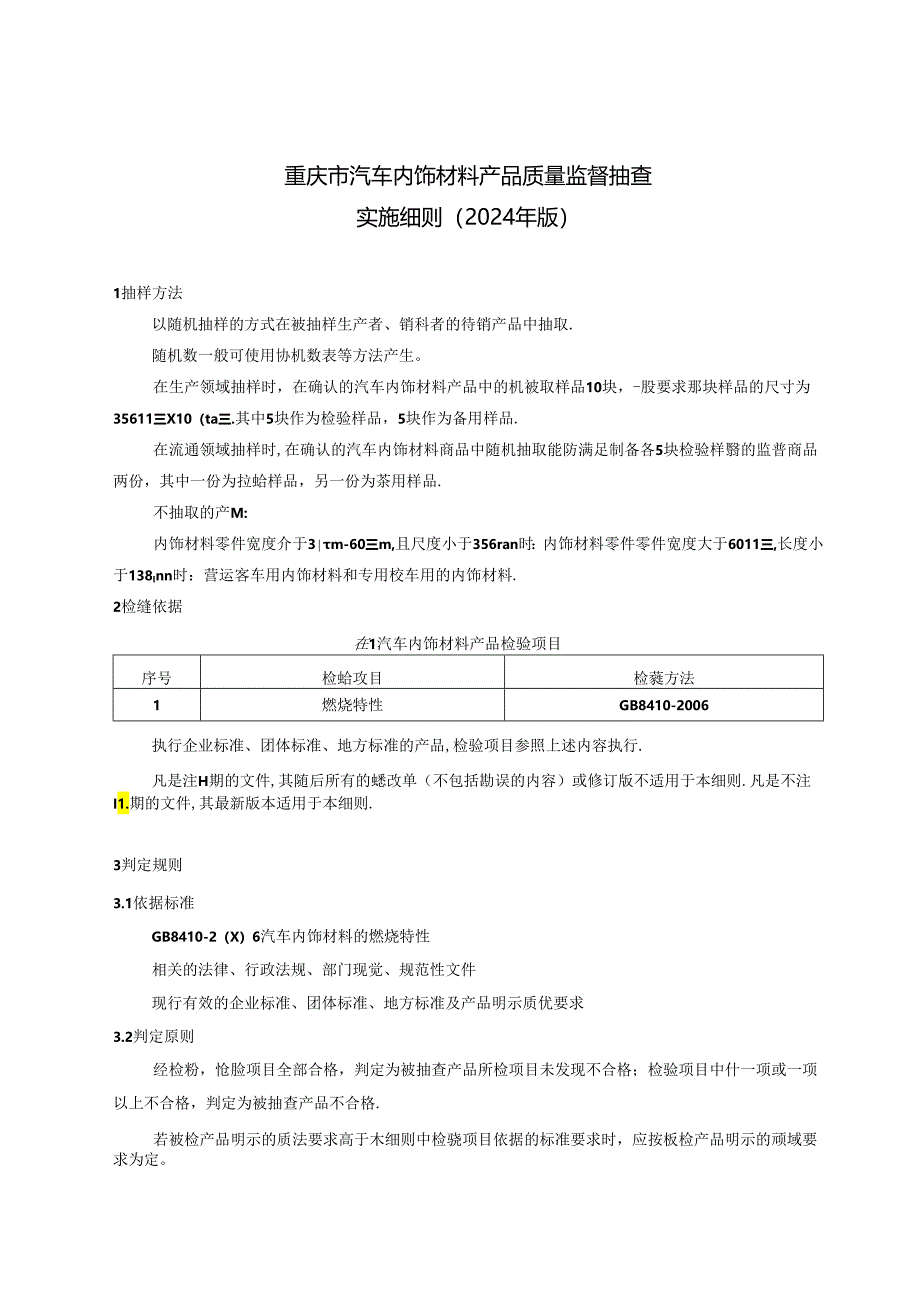 重庆市汽车内饰材料产品质量监督抽查实施细则（2024年版）.docx_第1页